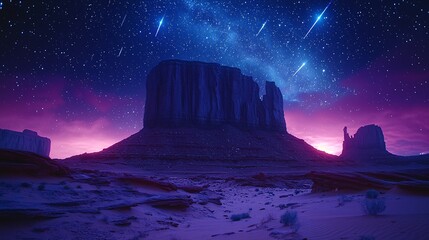 Stunning Night Sky Over Monument Valley with Shooting Stars