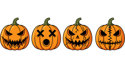 Halloween pumpkin vector illustration set of scary jack o lanterns for october holiday decorations