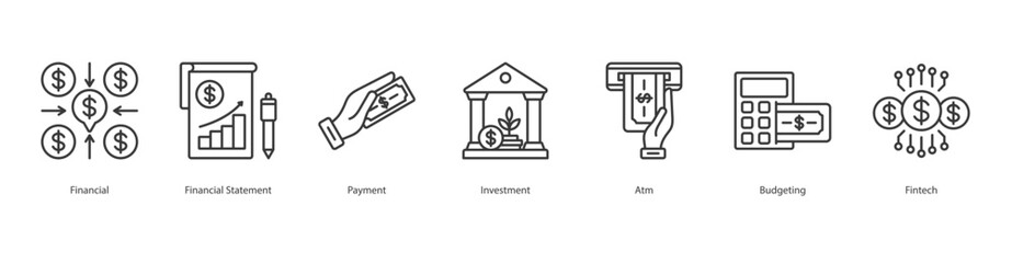 Digital Finance banner web icon set vector illustration concept with icon of financial, financial statement, payment, investment, atm, budgeting, fintech