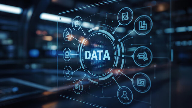 Digital data interface with icons and word DATA