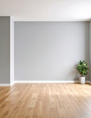 Empty room with light-gray walls and wooden floor