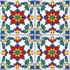 Seamless Talavera Mexican Folk Art Pattern with Vibrant Floral and Geometric Motifs