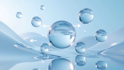 Abstract molecules interacting on wavy blue surface for hydration concept