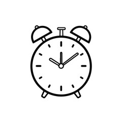 Minimalistic alarm clock illustration on white background, time concept