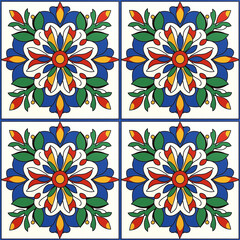 Seamless Talavera Mexican Folk Art Pattern with Vibrant Floral and Geometric Motifs