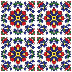 Seamless Talavera Mexican Folk Art Pattern with Vibrant Floral and Geometric Motifs