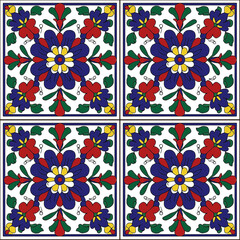 Seamless Talavera Mexican Folk Art Pattern with Vibrant Floral and Geometric Motifs