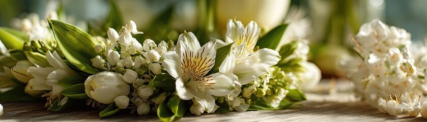 Fototapeta premium Lily gardenia by flower crown concept. A beautiful floral arrangement featuring delicate white blossoms.
