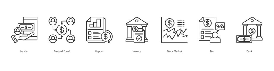 Financial Reporting Cycle banner web icon set vector illustration concept with icon of lender, mutual fund, report, invoice, stock market, tax, bank