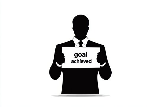 Man holding "goal achieved" note icon vector illustration isoleted on white background in black silhouette complex photo.
