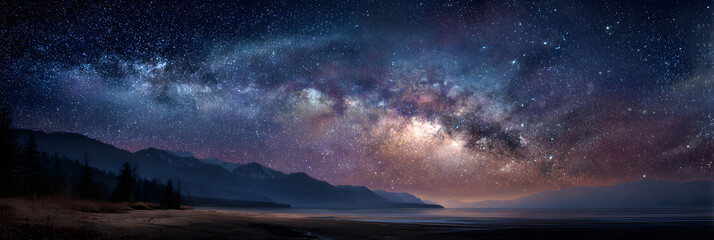 Fototapeta premium Starlit Tranquility: A Celestial Symphony of Nighttime Splendor in an Astral Night Scenery