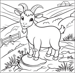 Friendly Goat on Rocky Hillside Coloring Page Ai Generated