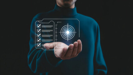 Person Presenting Digital Checklist and Target Interface