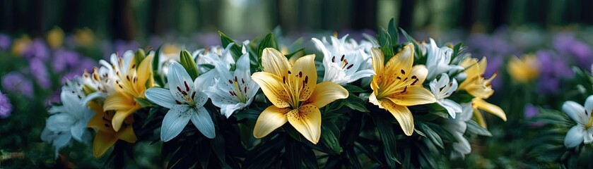 Fototapeta premium Lily gardenia by flower crown concept. Vibrant flowers blooming in a beautiful garden under soft sunlight.