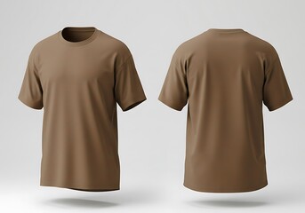Blank brown oversize t-shirt mockup with isolated front and back views for apparel design. A clean and modern template for clothing branding.