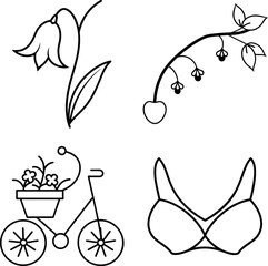 Bicycle with Flowers and Bird Line Drawing Set