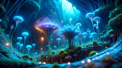 Fototapeta premium Enchanted Glowing Mushroom Forest