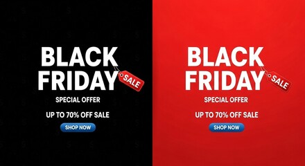 Photo of promotional black friday sale banner with special offer and discount up to 70 percent off for marketing and advertising