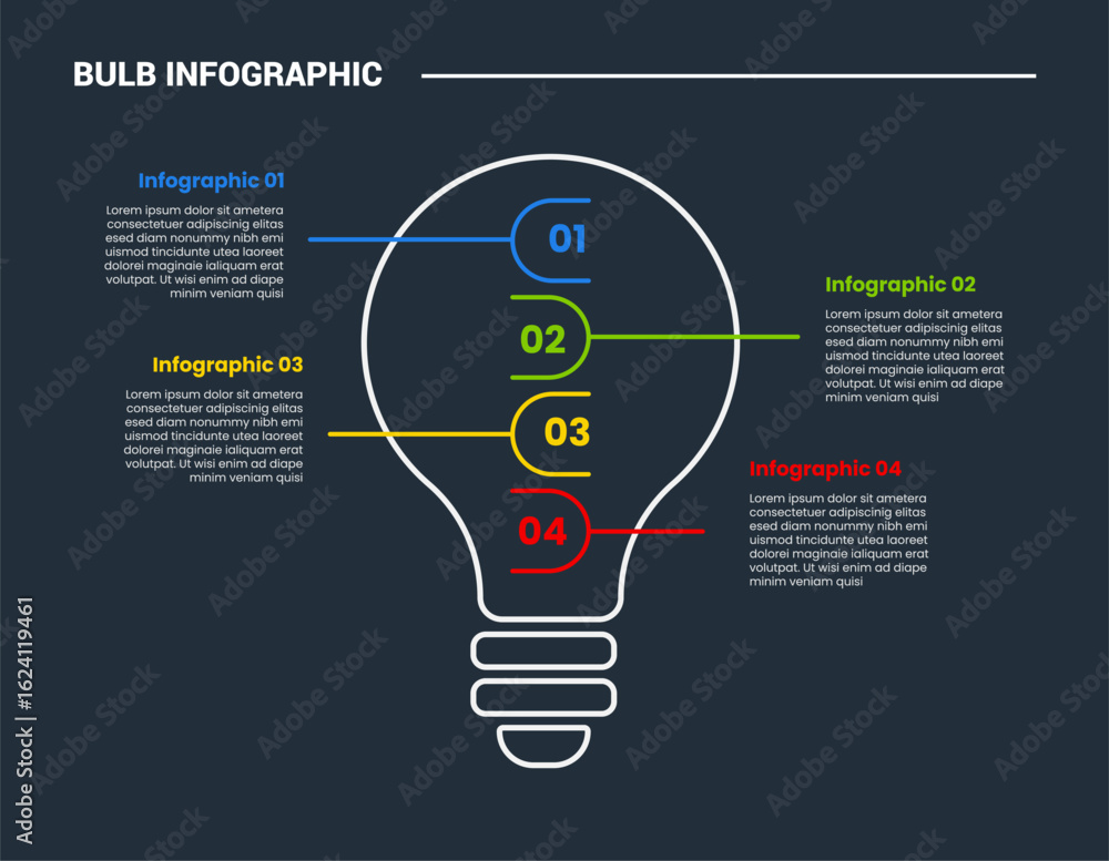 Poster bulb creative idea solution infographic process diagram with open slice rectangle with vertical stac