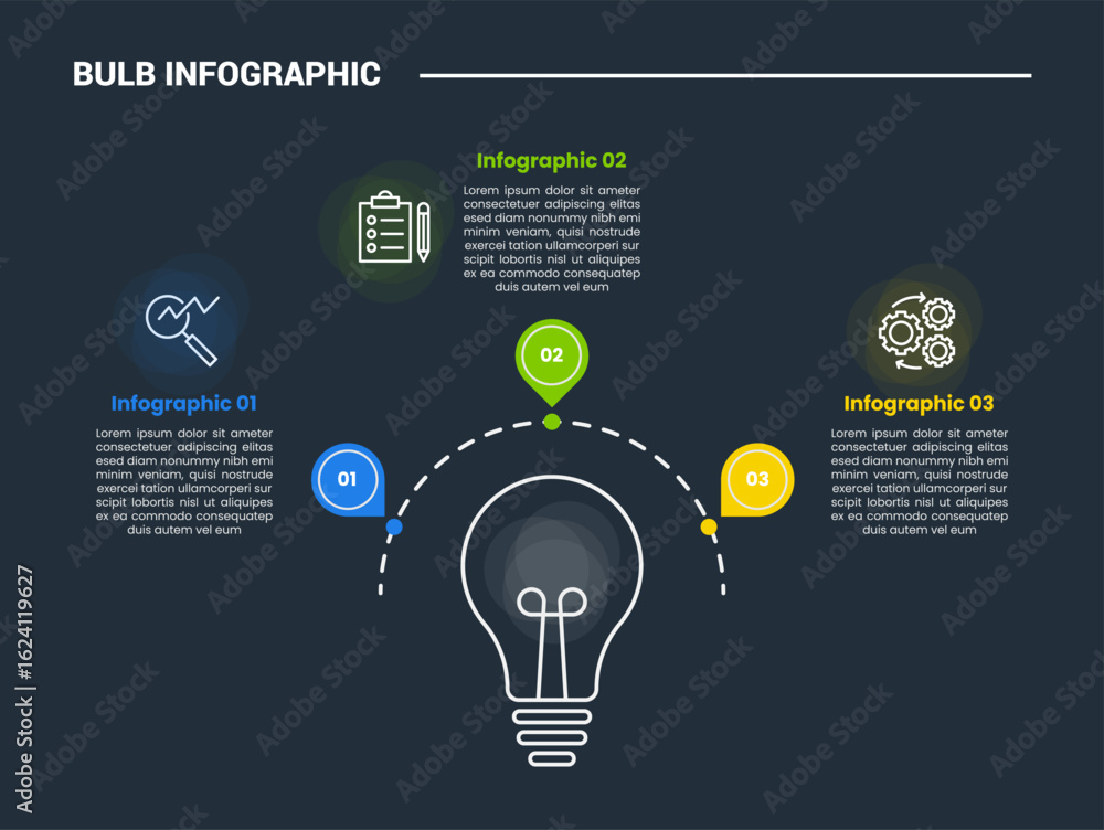Aufkleber bulb creative idea solution infographic process diagram with bulb on center and half circle on top d