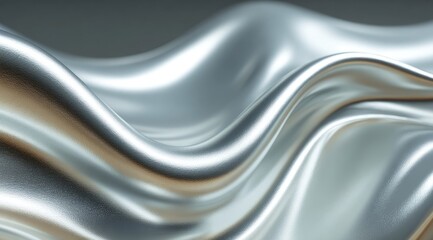 Abstract silver waves, flowing, smooth, reflective surface