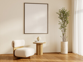 Reading Nook with Frame, Curtain, Lounge Chair and Green Plant – Modern Interior Mockup