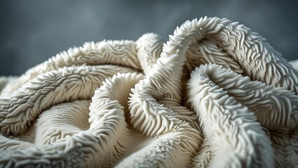 Close-up of Creamy White Textured Fabric Folds with Soft Lighting and Dark Background image