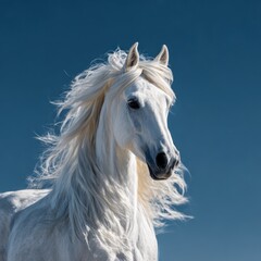 Obraz premium Majestic white horse against vibrant blue sky
