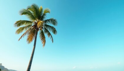 Majestic, solitary palm tree against clear sky, serene, flora