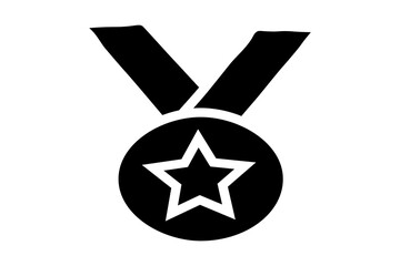 A bold, black and white icon of a medal with a star. The medal is a solid black circle with a thick white outline of a star in the center.
