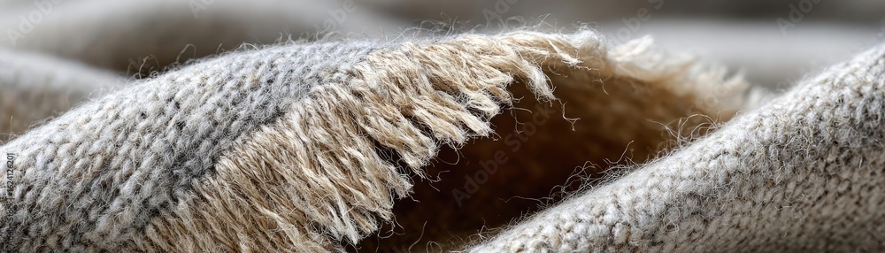 Aufkleber ripped linen with torn felt concept. soft and cozy blanket texture with layered patterns and colors.