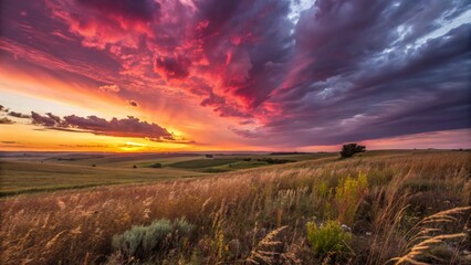 Dramatic Sunset Over Golden Field