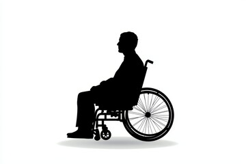Man in wheelchair icon vector illustration isoleted on white background in black silhouette complex photo .