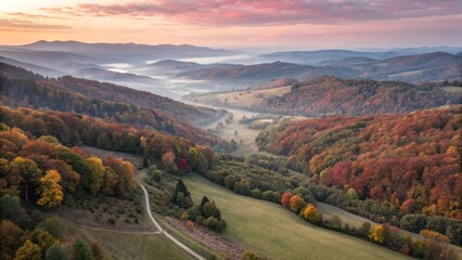 Autumnal Mountain Valley at Sunrise