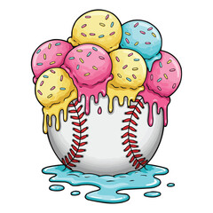 Ice cream scoops on a baseball Summer treat