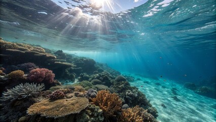 Underwater Coral Reef with Sunbeams