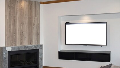 Fototapeta premium Modern living room with fireplace and TV (1)