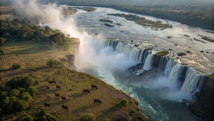 Majestic Waterfall Landscape with Wildlife