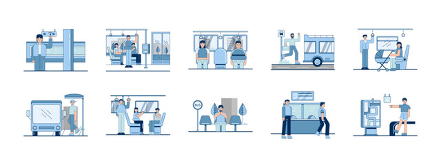 Commuter illustrations set. Flat vector illustration concept.