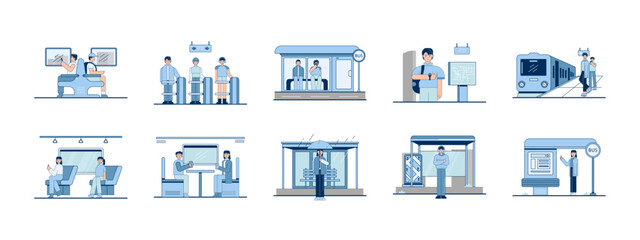 Commuter illustrations set. Flat vector illustration concept.
