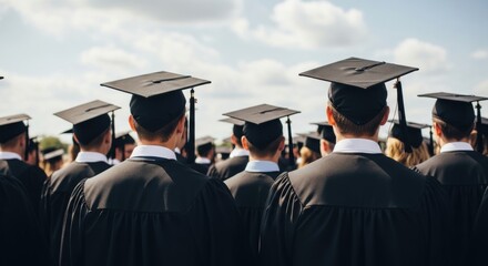 Obraz premium Graduation Day: A Sea of Caps and Gowns Under a Cloudy Sky