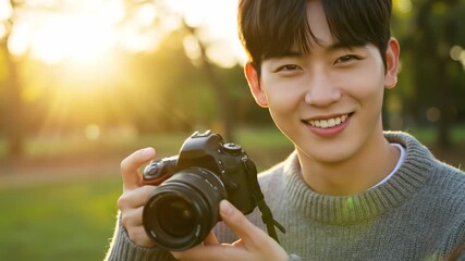 Man Photographer at Golden Hour. Capturing Moments. August 19 World Photography Day