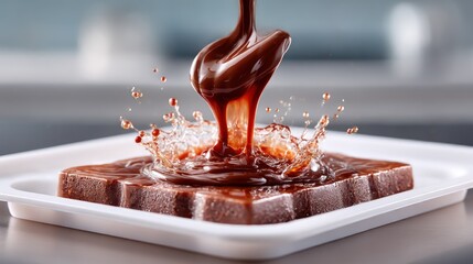 Melted chocolate pouring onto a treat