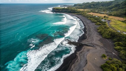 Black Sand Beach with Waves