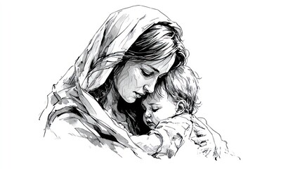 Fototapeta premium Mother and child, tender embrace
