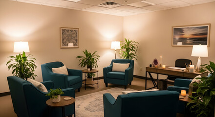 Inviting teal armchairs for therapy, counseling, or waiting room interior design mockup