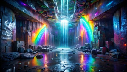 Rainbow Waterfall in Fantasy Cave