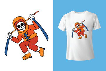 Ski winter sport vintage typography t shirt design with glasses and skier silhouette