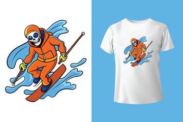 Ski winter sport vintage typography t shirt design with glasses and skier silhouette