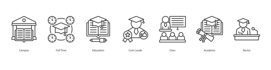 Academic Excellence banner web icon set vector illustration concept with icon of campus, full time, education, cum laude, class, academic, rector